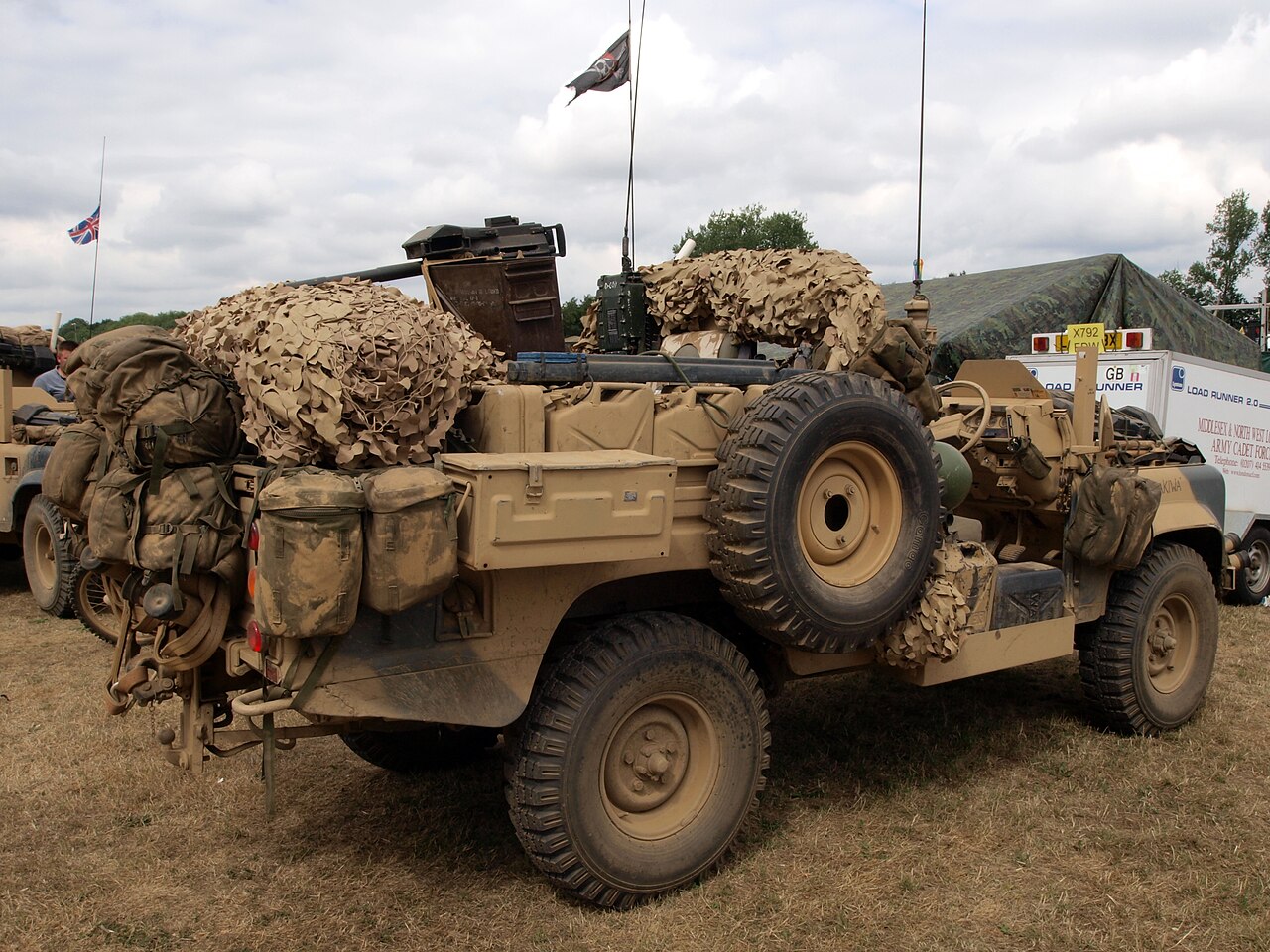 A preserved SAS Land Rover 110 Desert Patrol Vehicle — the Glover Webb conversion of the One Ten High Capacity Pick-Up, known to its crews as a 'Pinkie'.