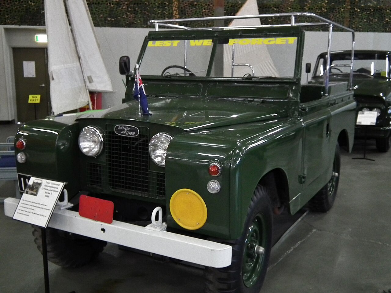 Not the factory but its product: a 1958 Series 2 ceremonial review Land Rover preserved at the Army Museum Bandiana, from the era when Australia's Land Rovers were assembled from CKD kits at Pressed Metal Corporation's Enfield works in Sydney.