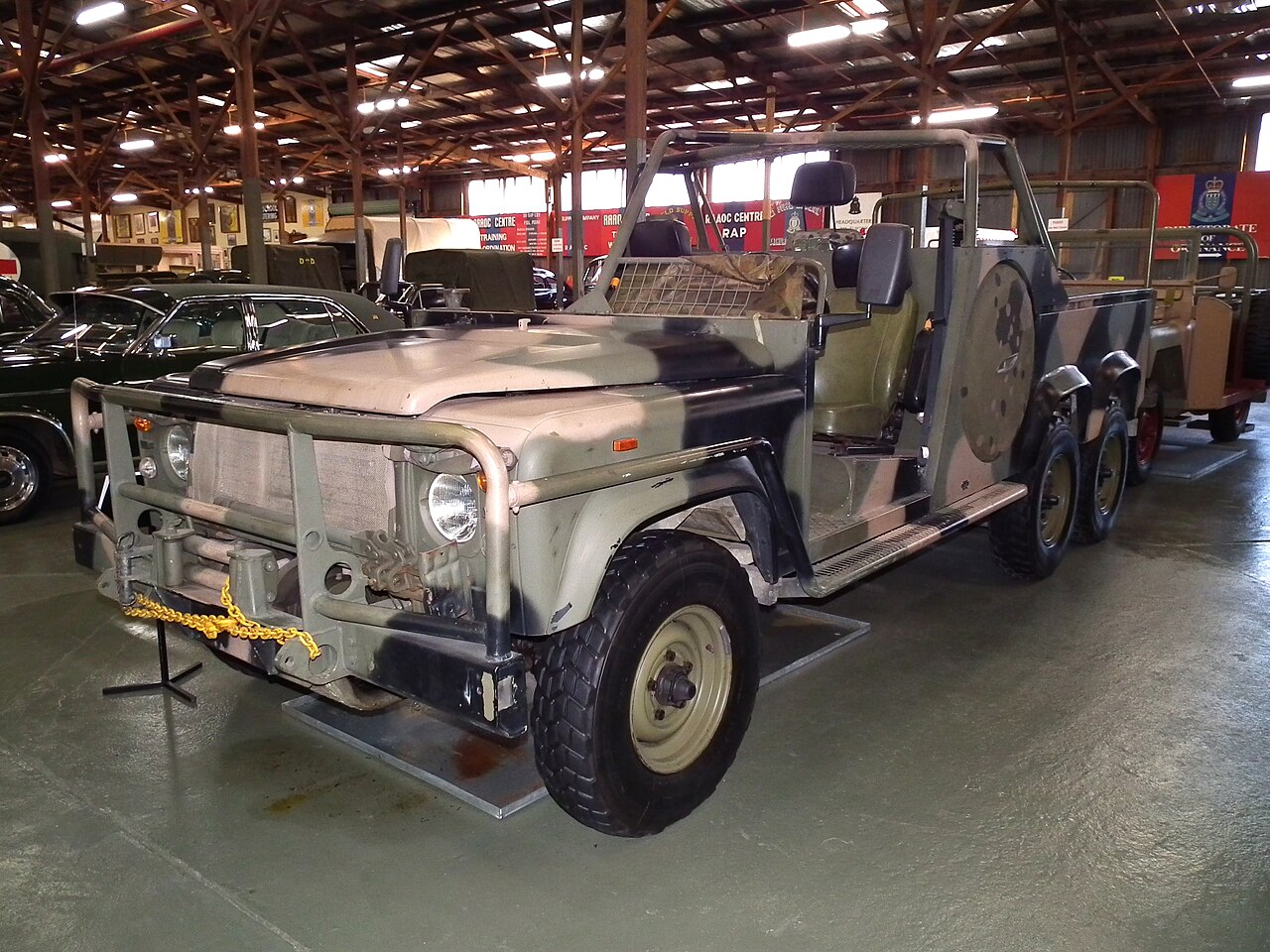 No freely licensed photograph of a Series IIA LRPV is known; this is its successor, a 1989 Perentie 6×6 Long Range Patrol Vehicle at the Army Museum Bandiana, showing the same stripped, open, load-carrying patrol layout on a purpose-built chassis. In-service photographs of the Series IIA cars are held by REMLR and the SASR Historical Collection under unclear copyright and are not reproduced here.