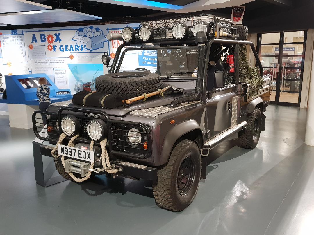 Surviving Tomb Raider Defender 110 HCPU at the British Motor Museum, Gaydon