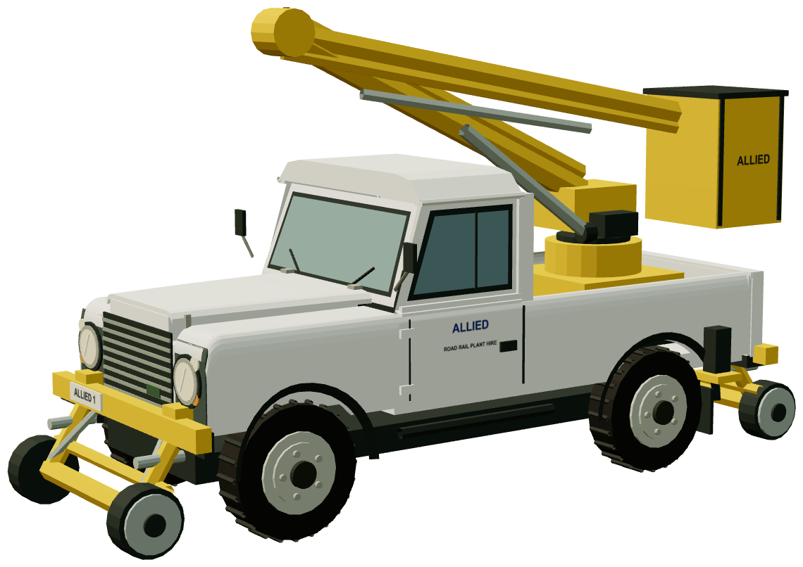 Allied Road-Rail Land Rover Platform — three-quarter render