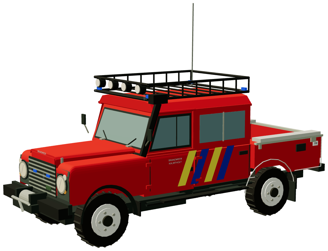 Brandweer Kalmthout Defender 130 — three-quarter render