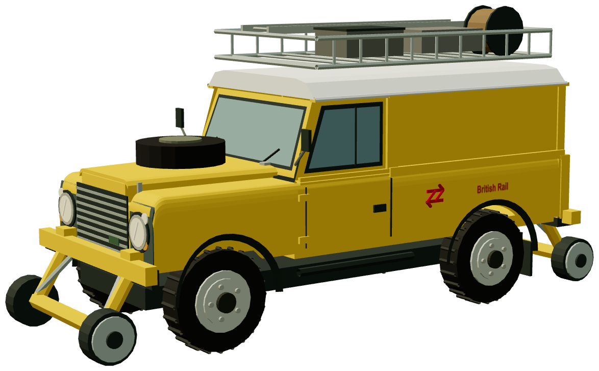 British Rail Road-Rail Land Rover — three-quarter render