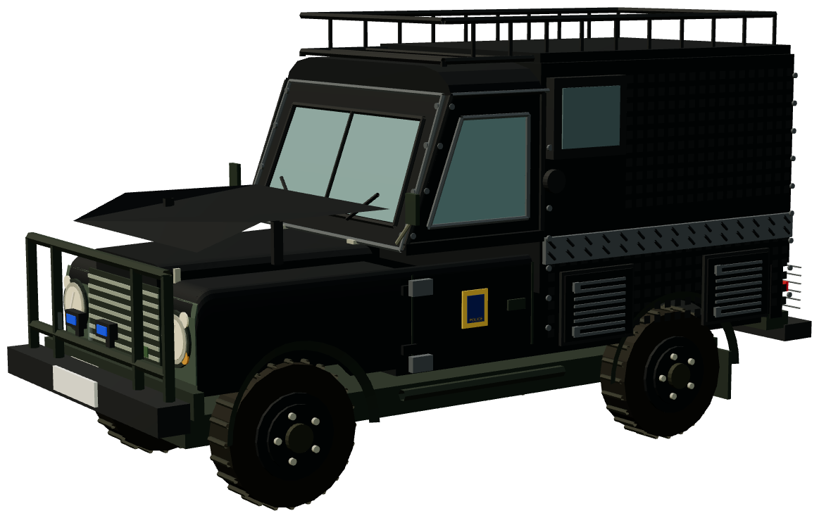 Staffordshire Police Armoured Defender 110 — three-quarter render